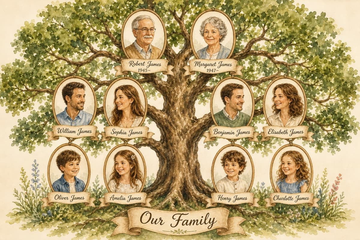 Modern minimal family tree example